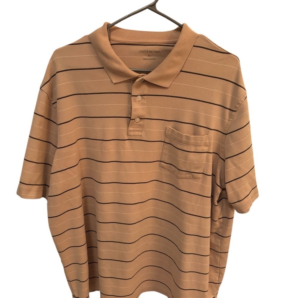 Croft & Barrow Men's Tan Striped Short Sleeve Polo Shirt size XL